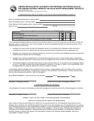 Document preview: State Form 56330 Limited Delegation of Authority for Entering and Editing Data in the Indiana Gateway Website for Solid Waste Management Districts - Indiana