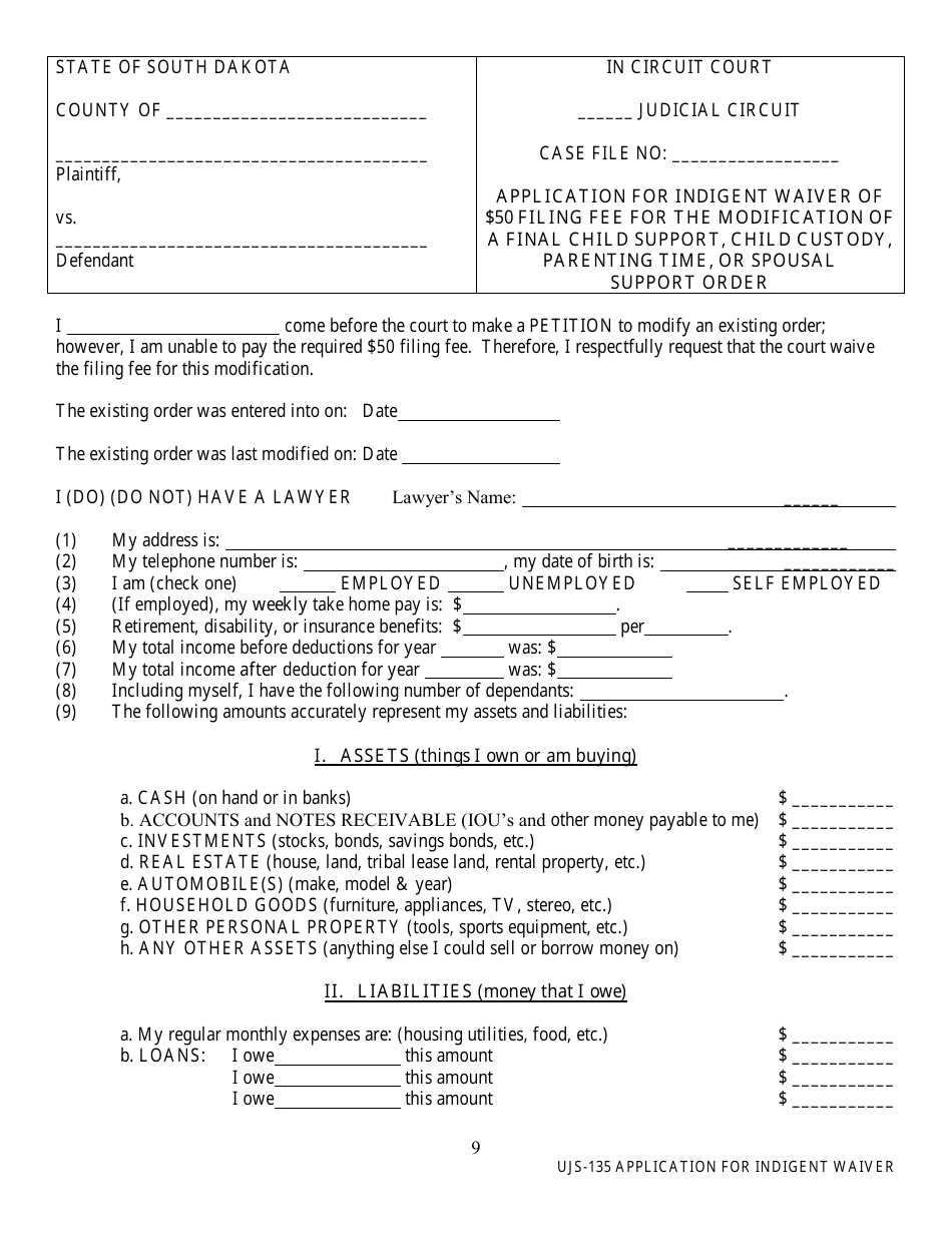 Form DSS-SE-415 Petition for Modification of Child Support Obligation - South Dakota, Page 12