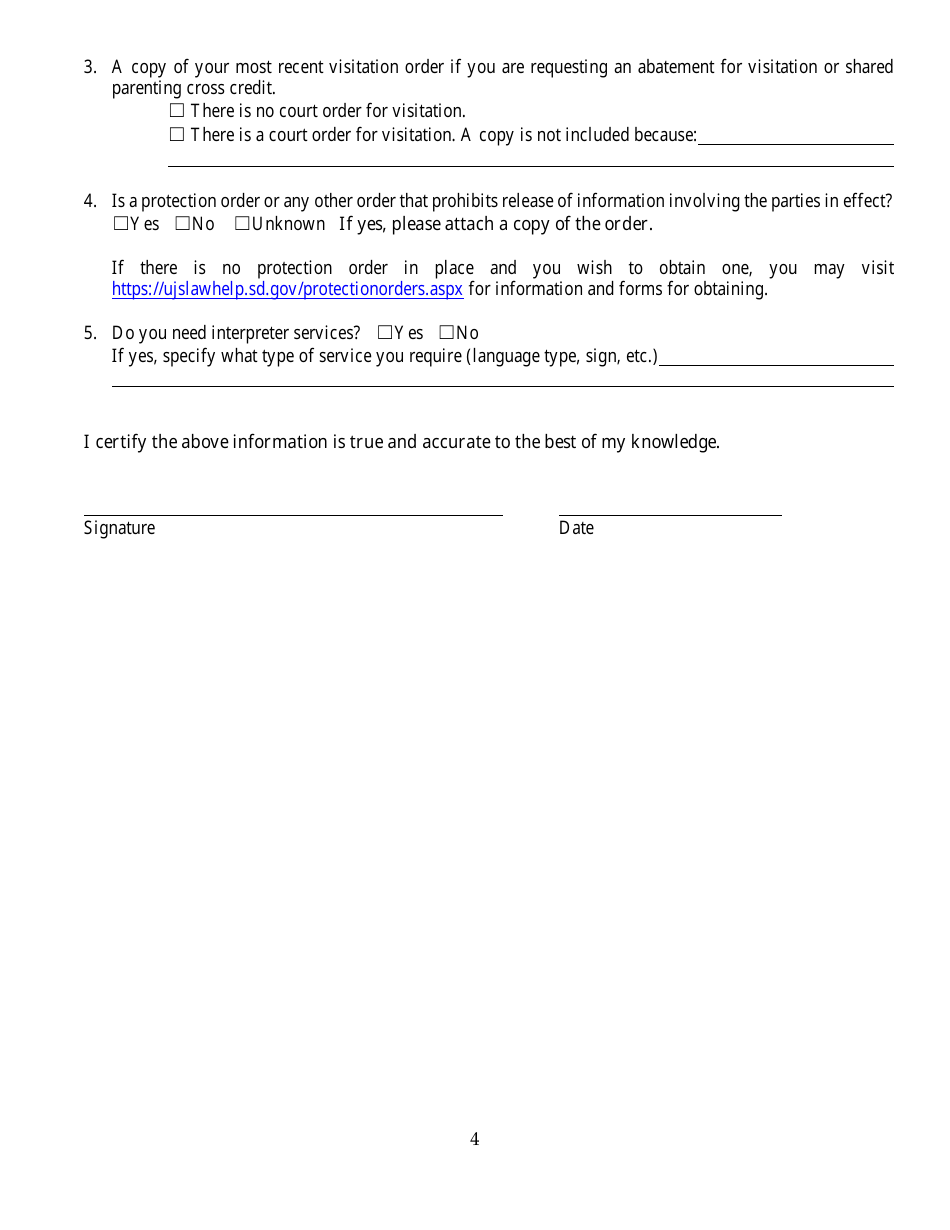Form DSS-SE-415 Petition for Modification of Child Support Obligation - South Dakota, Page 7