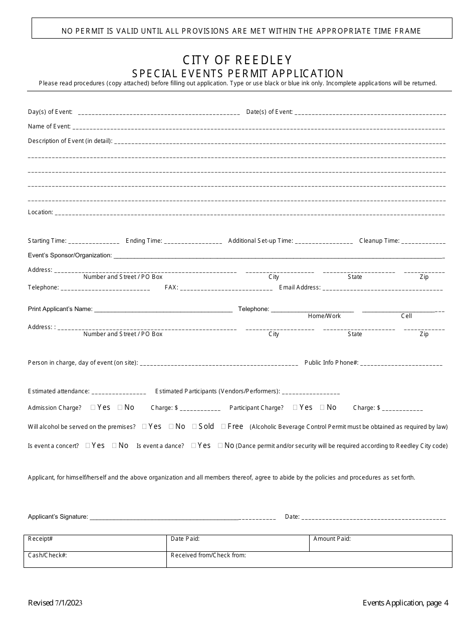 Special Events Permit Application - City of Reedley, California, Page 4