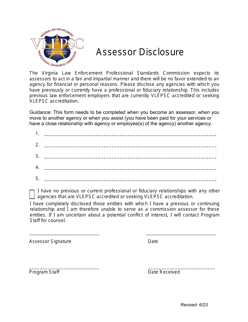 Virginia Assessor Disclosure Fill Out, Sign Online and Download PDF