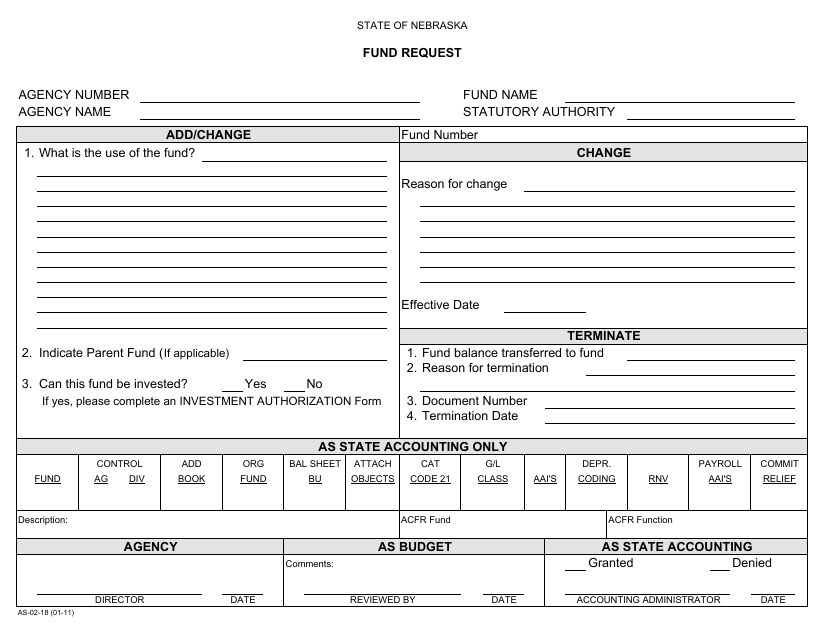 Form AS-02-18 Fund Request - Nebraska