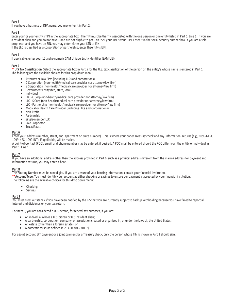 Form AO213 Request for Vendor Information and Tin Certification, Page 3
