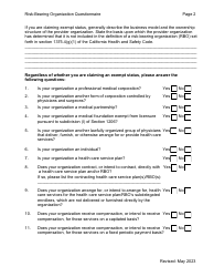 Risk-Bearing Organization (Rbo) Questionnaire - California, Page 2