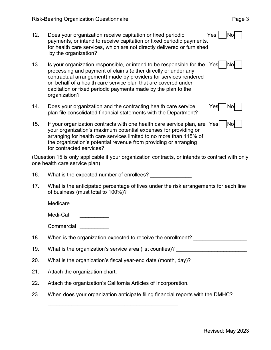 Risk-Bearing Organization (Rbo) Questionnaire - California, Page 3