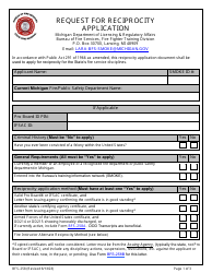 Form BFS-258 Request for Reciprocity Application - Michigan