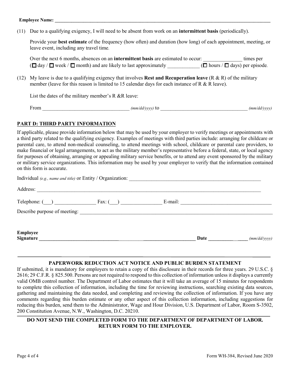 Form WH-384 Download Fillable PDF or Fill Online Certification for ...