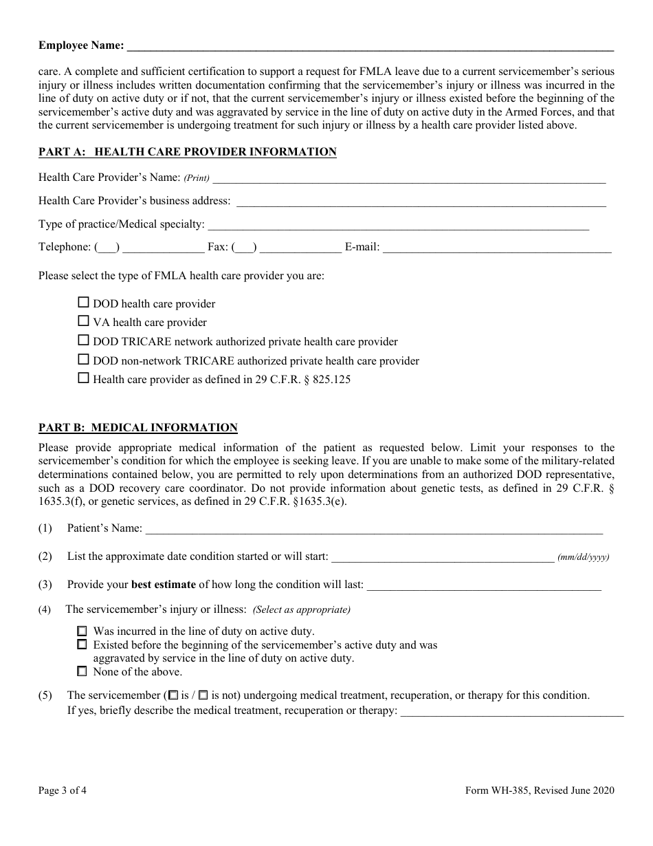 Form WH-385 Download Fillable PDF or Fill Online Certification for ...