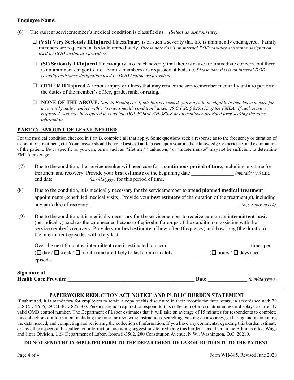 Form WH-385 Download Fillable PDF or Fill Online Certification for ...