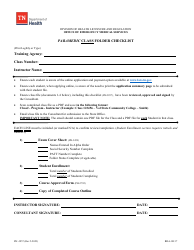 Document preview: Form PH-3857 Paramedic Class Folder Checklist - Tennessee