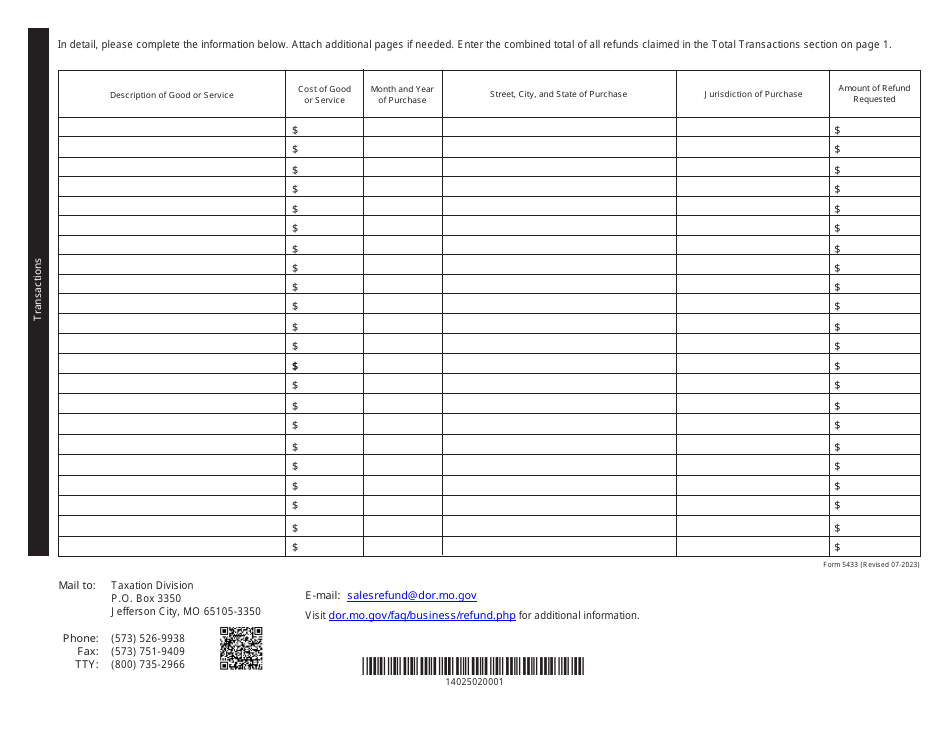 Form 5433 Assignment of Rights From the Seller to Purchaser for Refund Under Section 144.190.4(1) - Missouri, Page 2