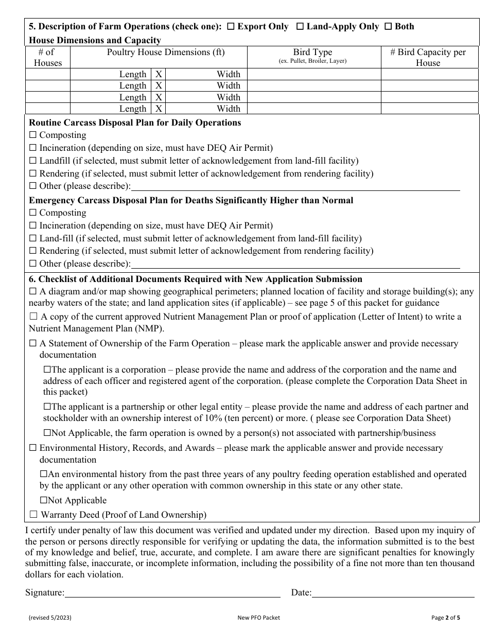 Form AEMS037 New Poultry Feeding Operation (Pfo) Application - Oklahoma, Page 2
