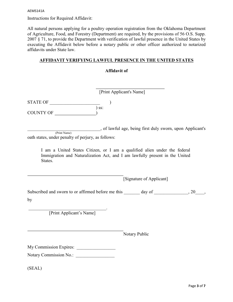 Form AEMS141A Transfer Poultry Feeding Operation (Pfo) Application - Oklahoma, Page 3