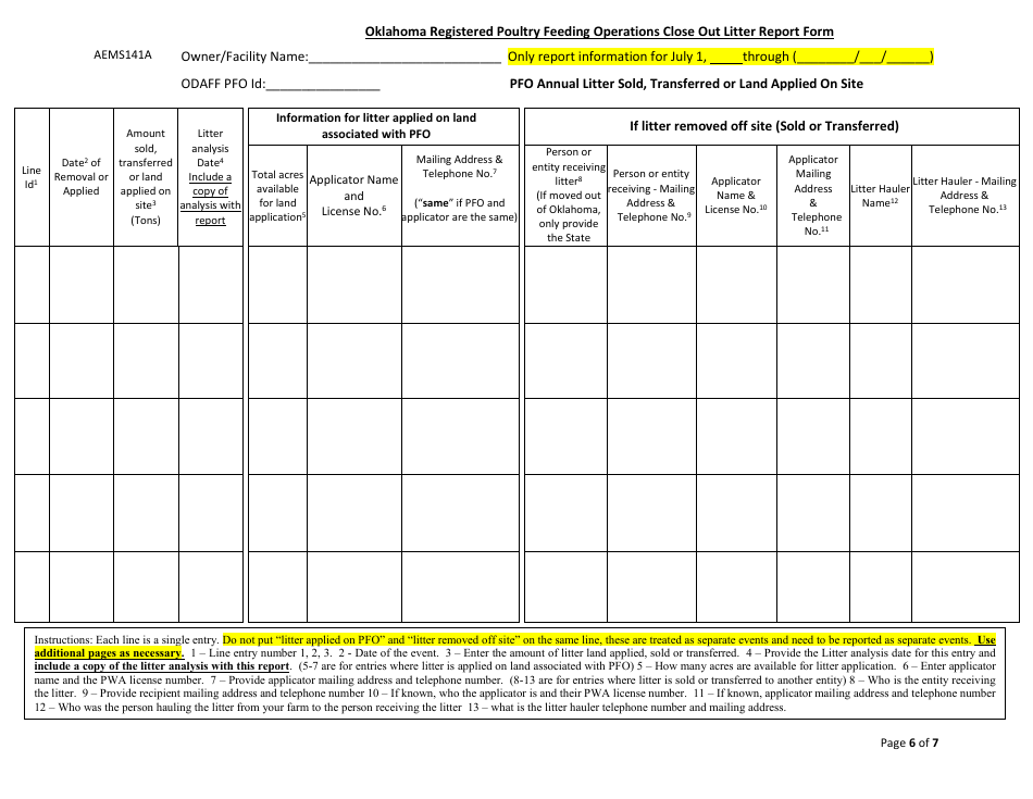 Form AEMS141A Transfer Poultry Feeding Operation (Pfo) Application - Oklahoma, Page 6