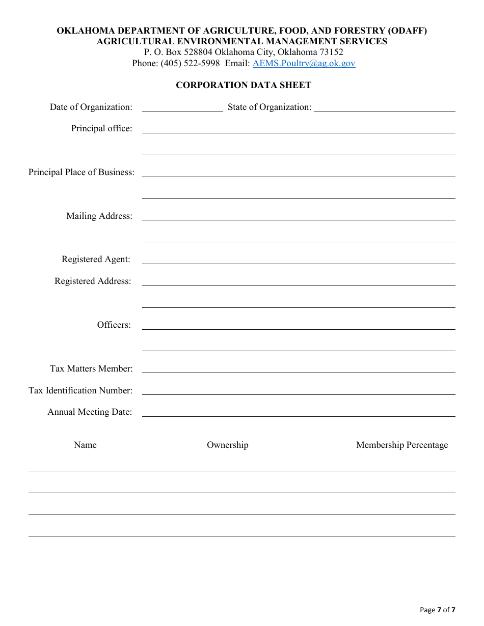 Form AEMS141A Transfer Poultry Feeding Operation (Pfo) Application - Oklahoma, Page 7