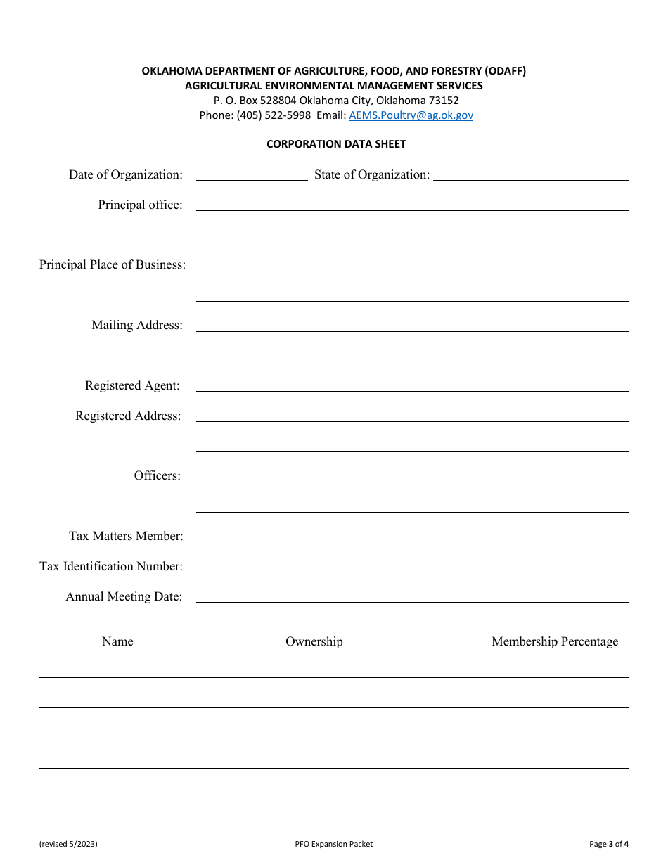 Form AEMS144 Expansion Poultry Feeding Operation (Pfo) Application - Oklahoma, Page 3