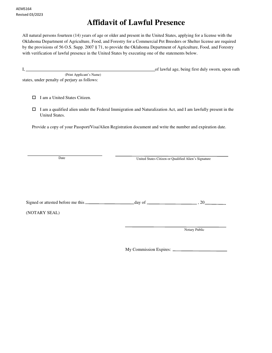 Form AEMS164 Commercial Pet Breeders Application - Oklahoma, Page 4