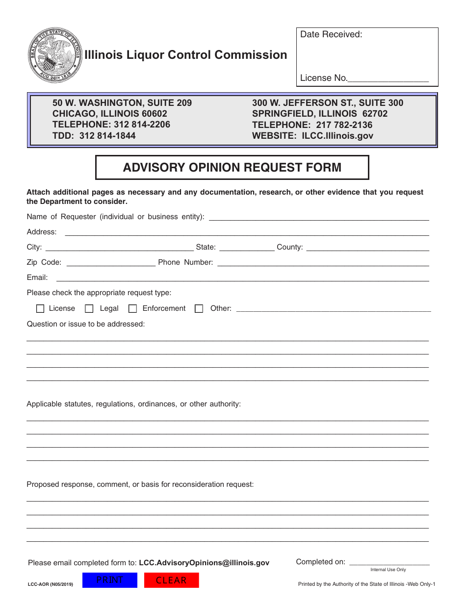 Form LCC-AOR Advisory Opinion Request Form - Illinois, Page 1