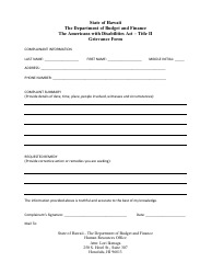 Document preview: The Americans With Disabilities Act - Title II Grievance Form - Hawaii