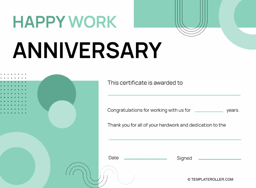 Anniversary Certificate Template Green