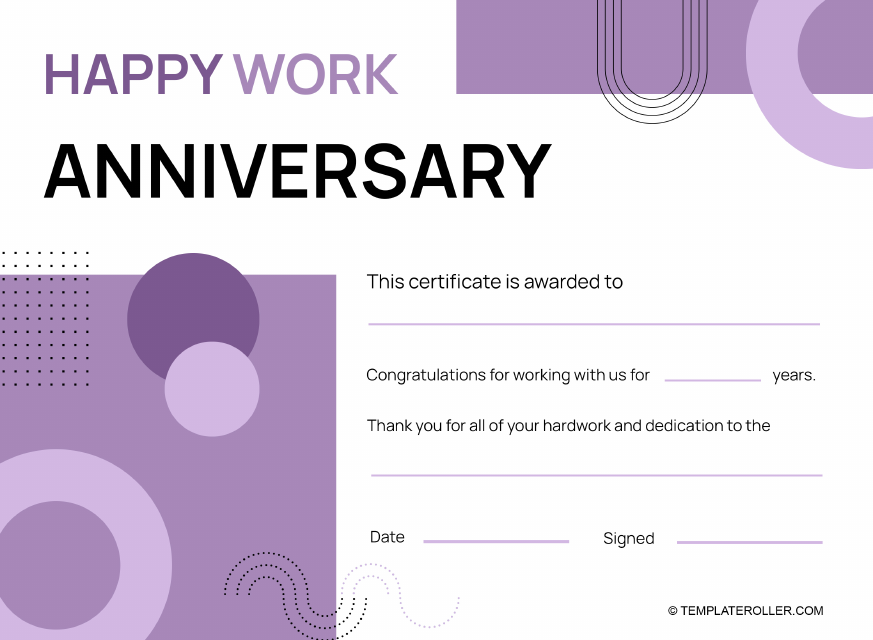 Anniversary Certificate Template in Violet Color