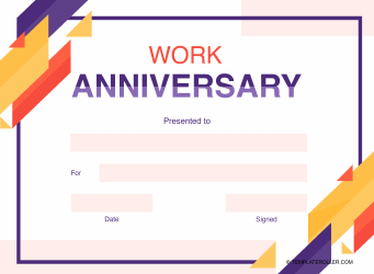 Document preview: Anniversary Certificate Template - Varicolored