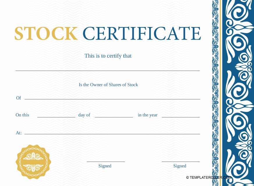 Stock Certificate Template - Blue