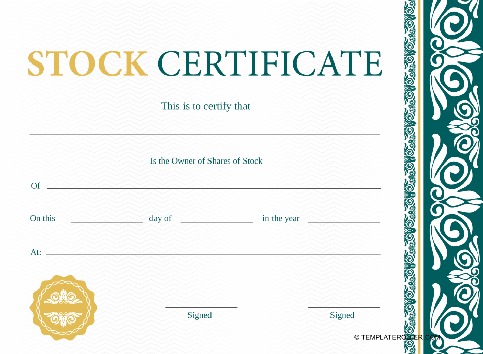 Stock Certificate Template - Green