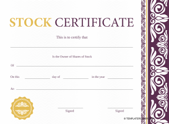 Document preview: Stock Certificate Template - Violet