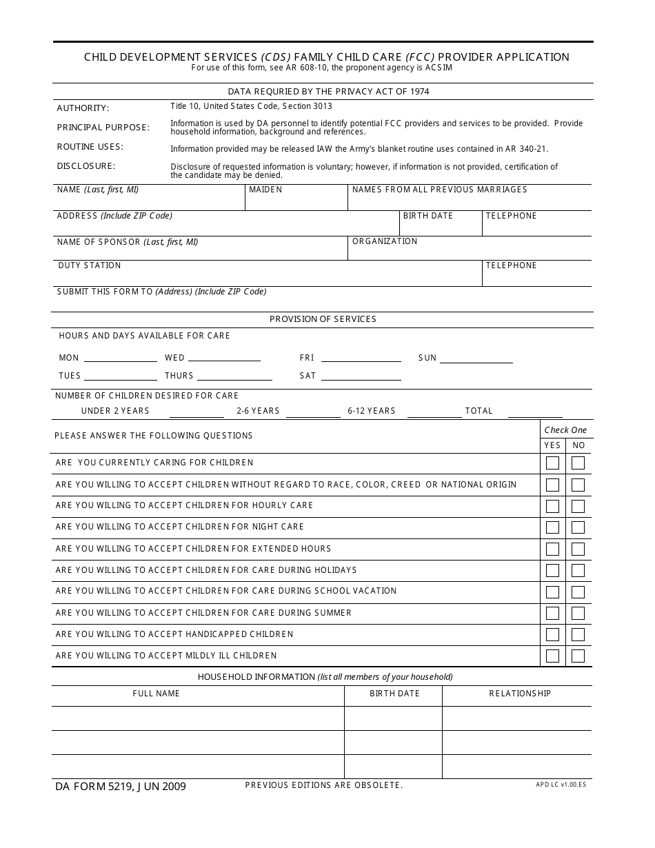 DA Form 5219 - Fill Out, Sign Online and Download Fillable PDF ...