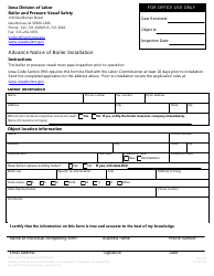 Document preview: Form 222-004 Advance Notice of Boiler Installation - Iowa