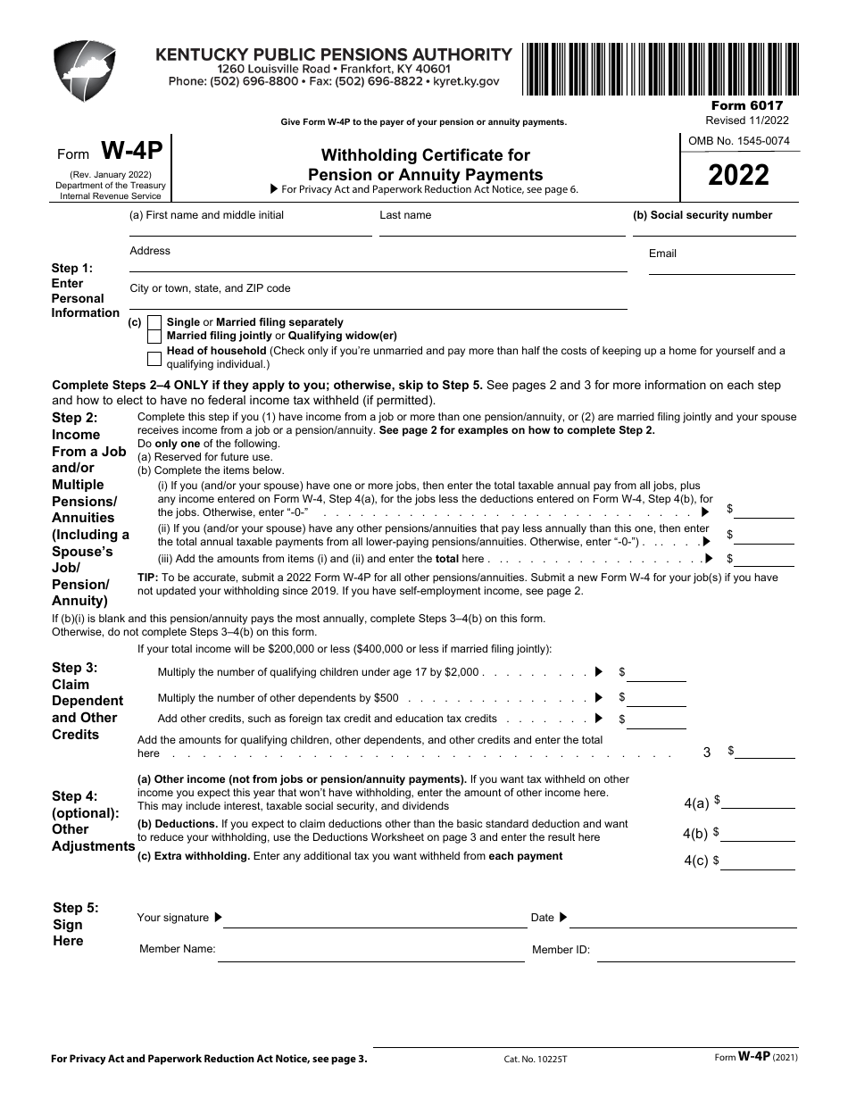 Form 6017 (IRS Form W4P) 2022 Fill Out, Sign Online and Download