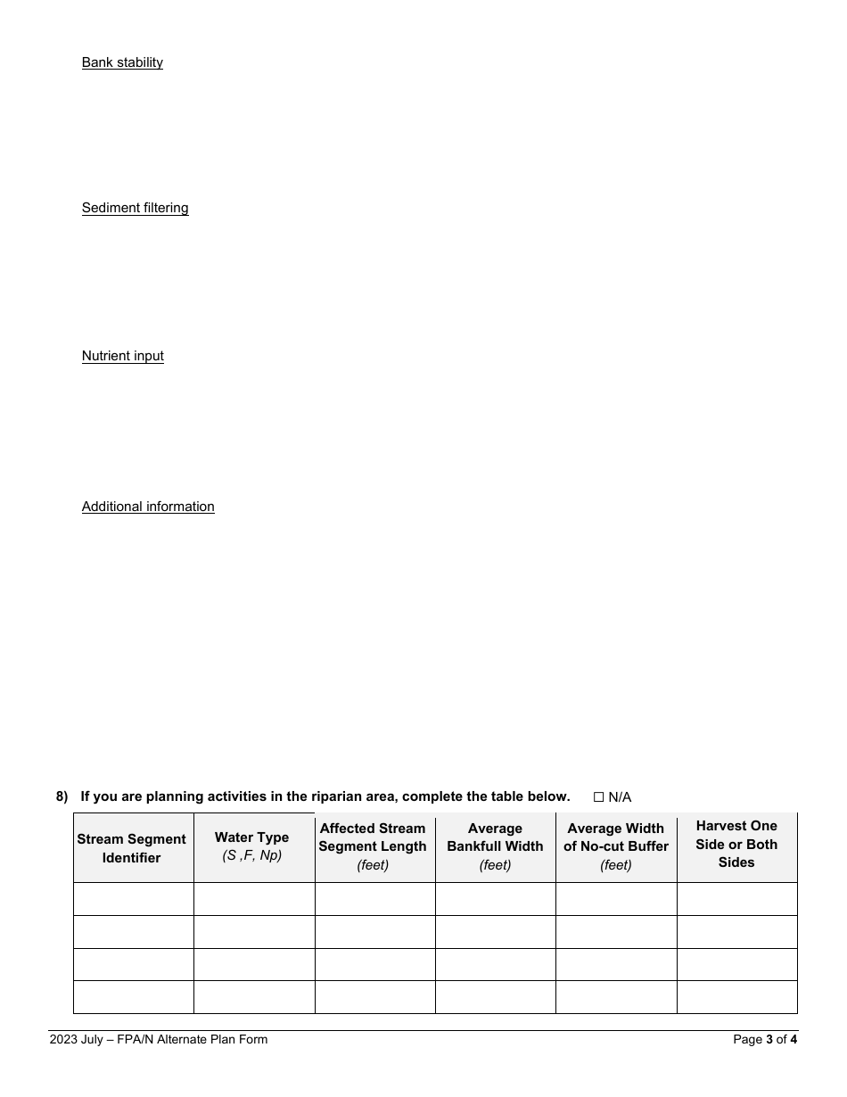 Alternate Plan Form - Forest Practices Application / Notification - Washington, Page 3