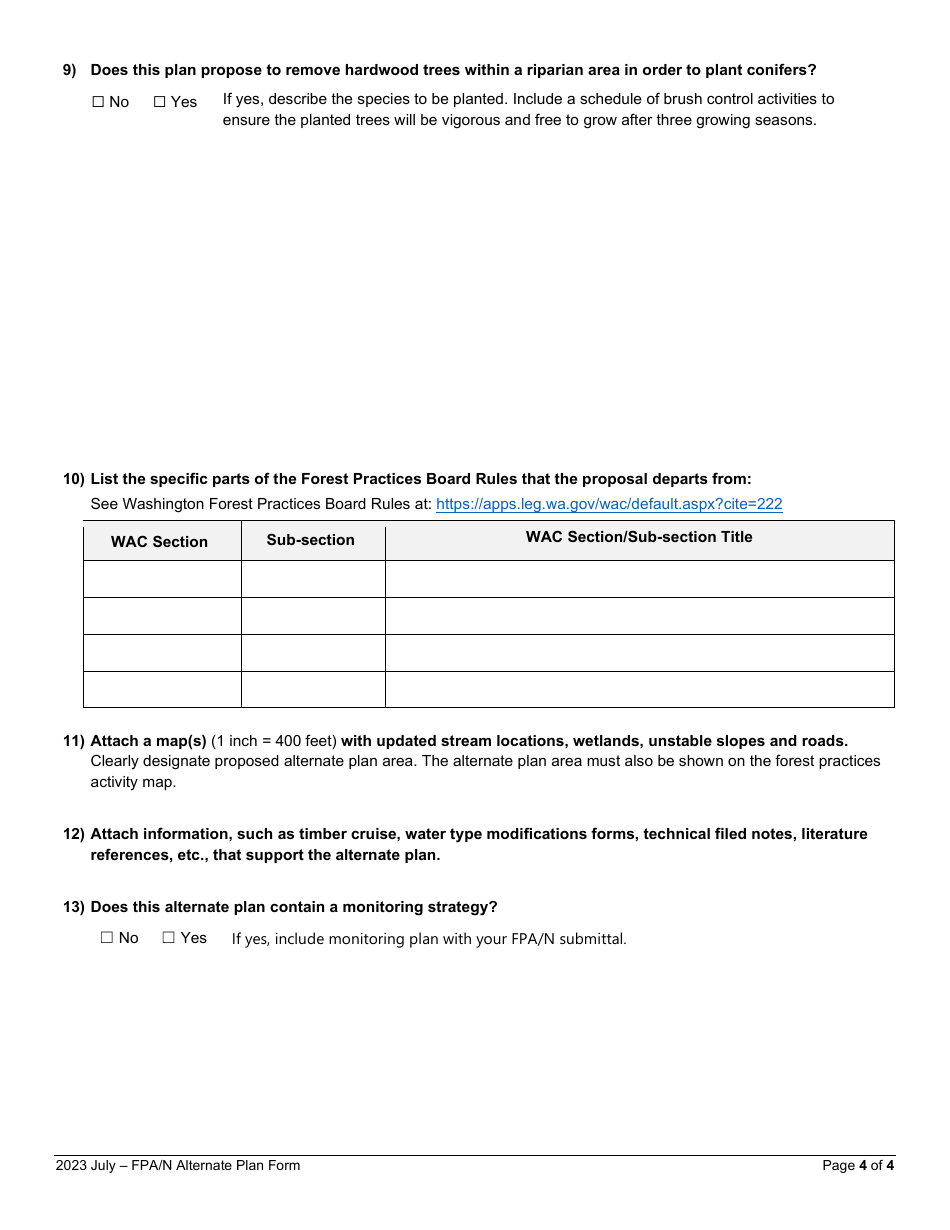 Alternate Plan Form - Forest Practices Application / Notification - Washington, Page 4