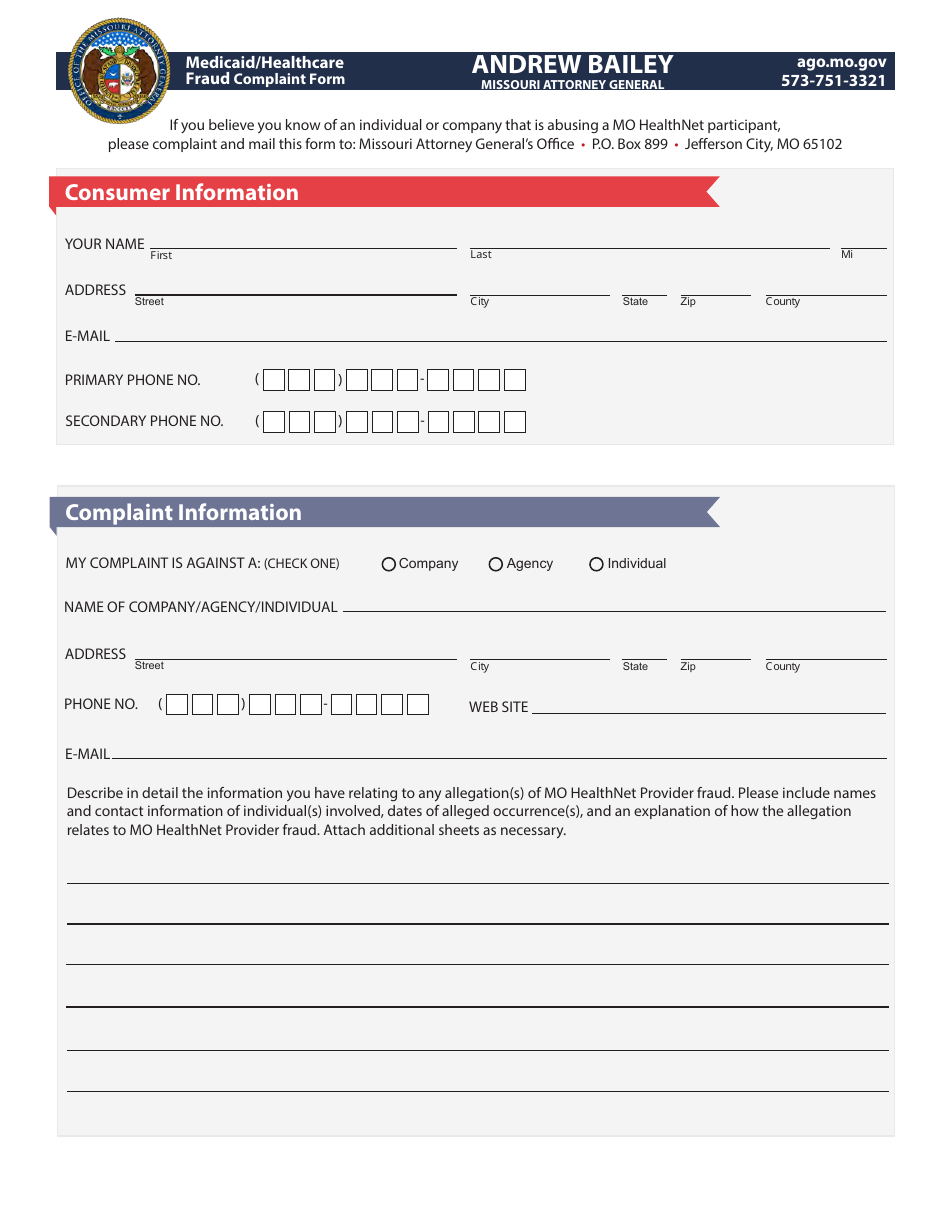 Missouri Medicaid/Healthcare Fraud Complaint Form - Fill Out, Sign ...