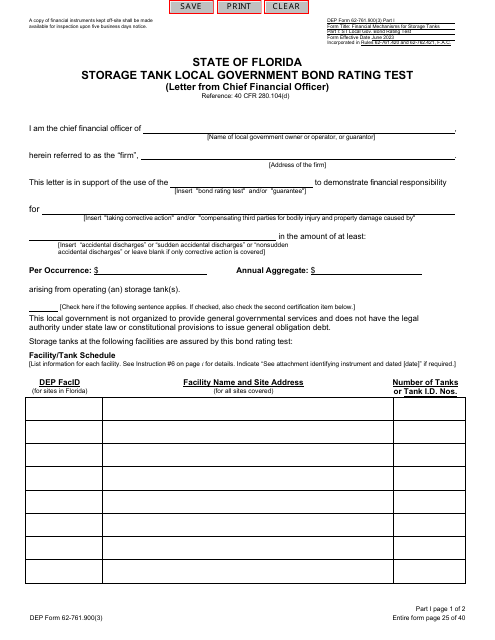 DEP Form 62-761.900(3) Part I  Printable Pdf