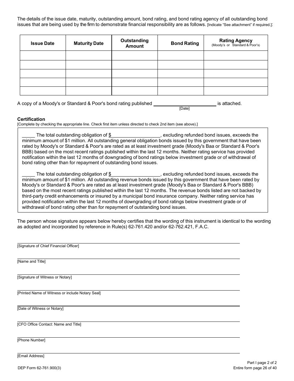 DEP Form 62-761.900(3) Part I Storage Tank Local Government Bond Rating Test (Letter From Chief Financial Officer) - Florida, Page 2
