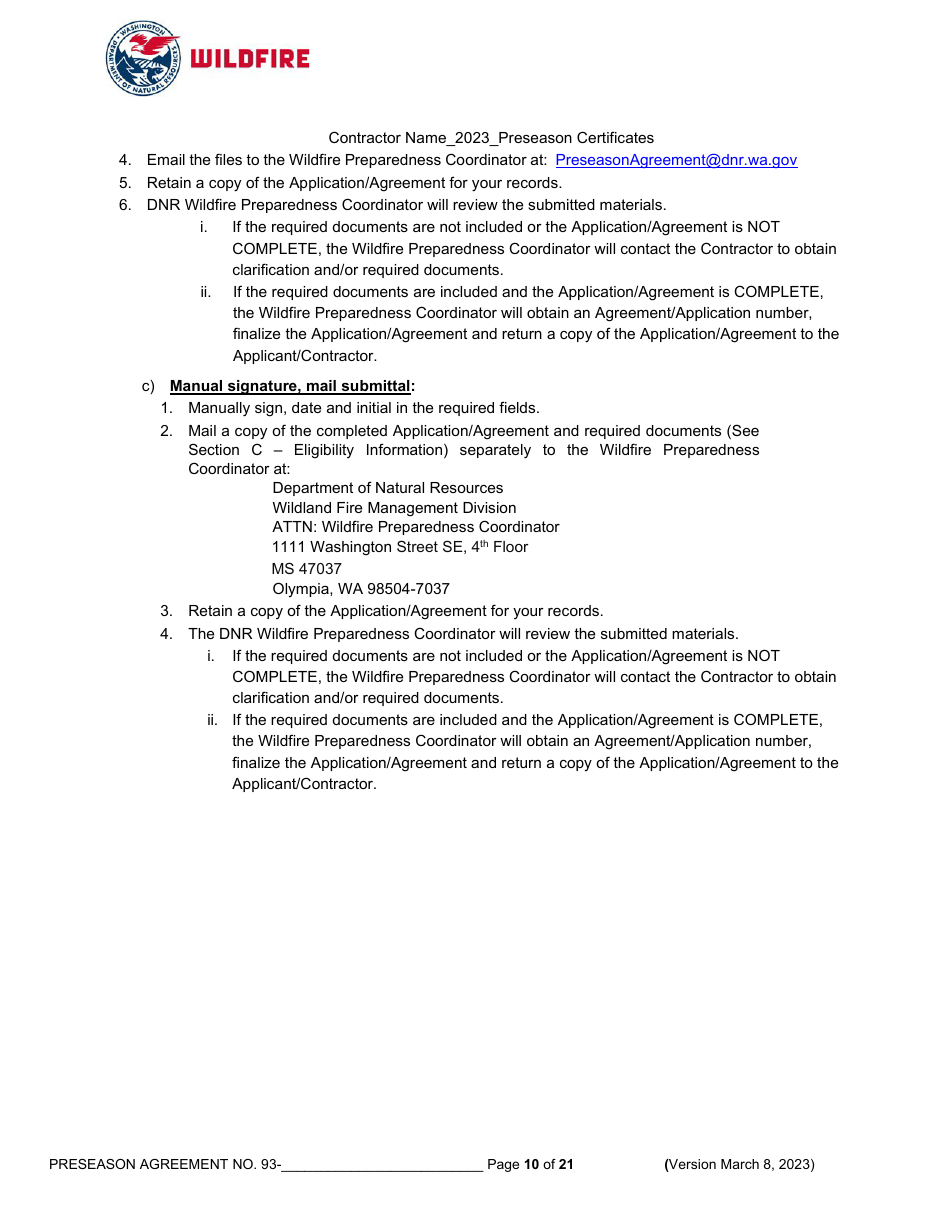Operations Preseason Application / Agreement - Washington, Page 10