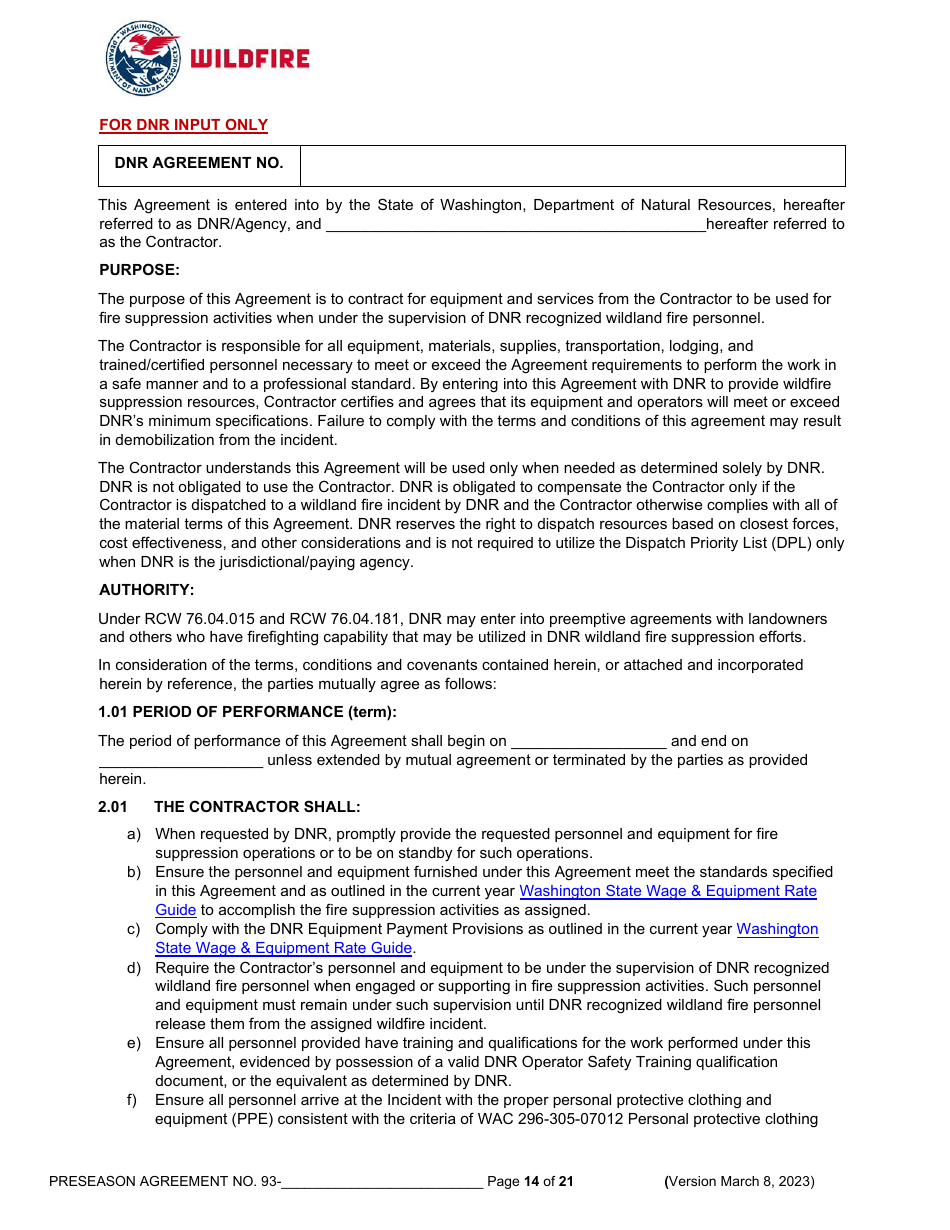 Operations Preseason Application / Agreement - Washington, Page 14