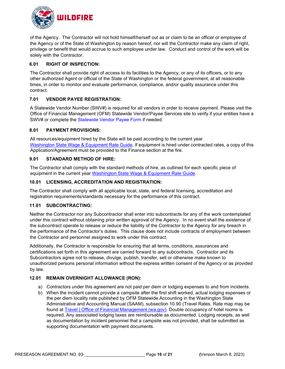 Operations Preseason Application / Agreement - Washington, Page 16