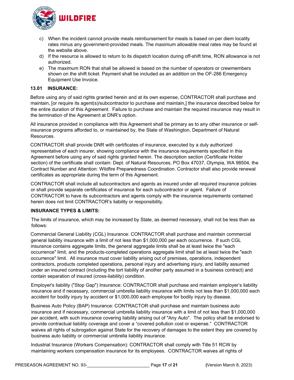Operations Preseason Application / Agreement - Washington, Page 17