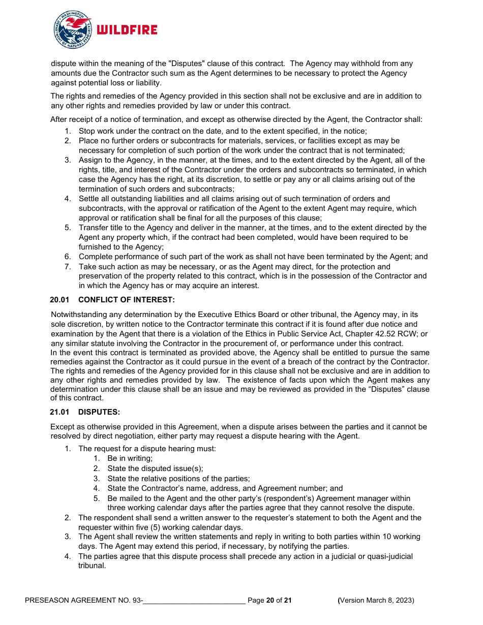Operations Preseason Application / Agreement - Washington, Page 20