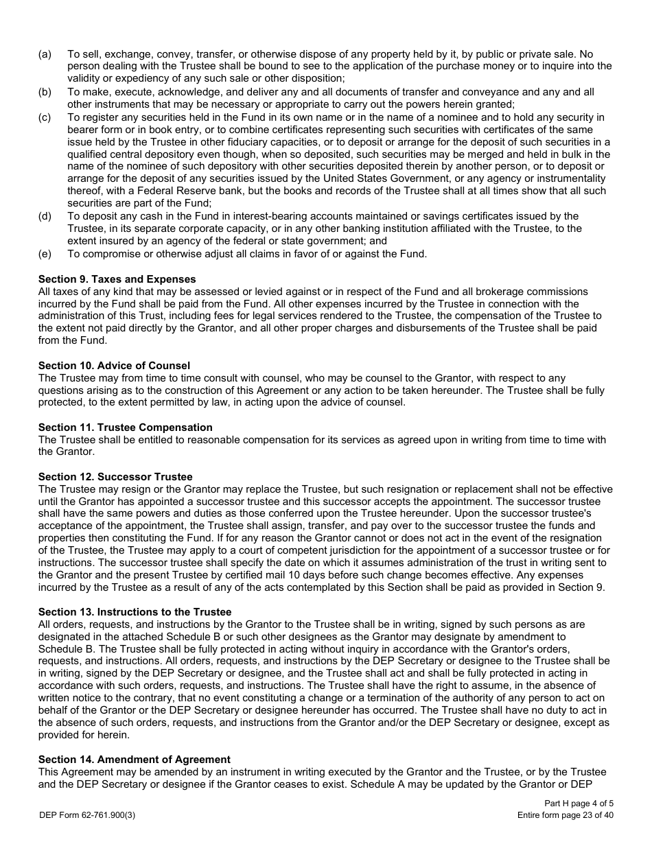 DEP Form 62-761.900(3) Part H Storage Tank Standby Trust Fund Agreement - Florida, Page 3