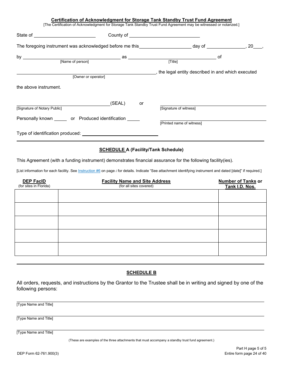 DEP Form 62-761.900(3) Part H Storage Tank Standby Trust Fund Agreement - Florida, Page 5