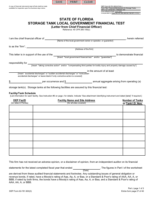 DEP Form 62-761.900(3) Part J  Printable Pdf