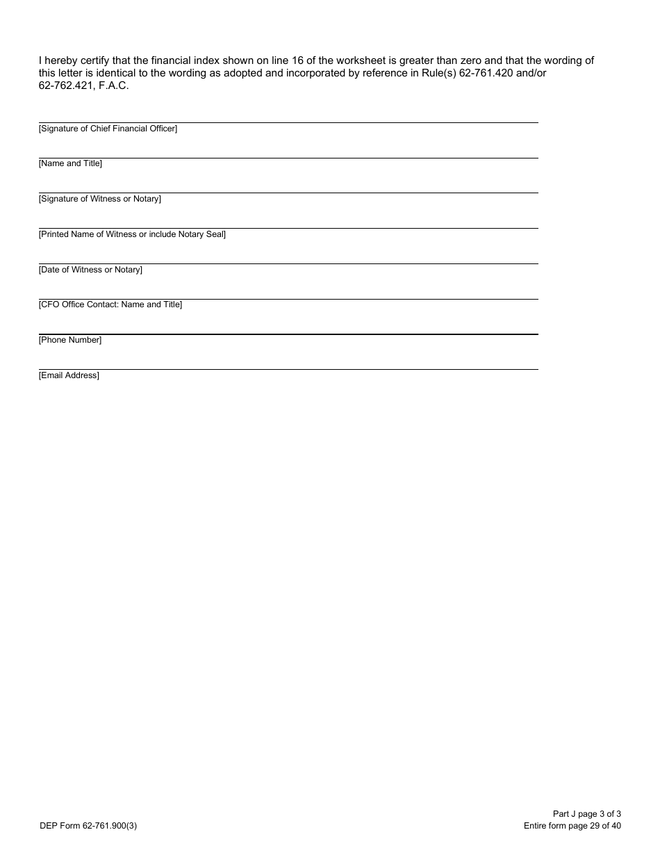 DEP Form 62-761.900(3) Part J Storage Tank Local Government Financial Test (Letter From Chief Financial Officer) - Florida, Page 3