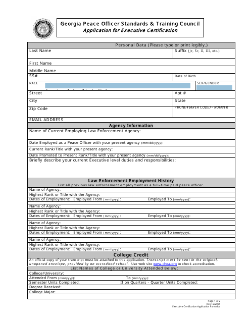 Application for Executive Certification - Georgia (United States) Download Pdf