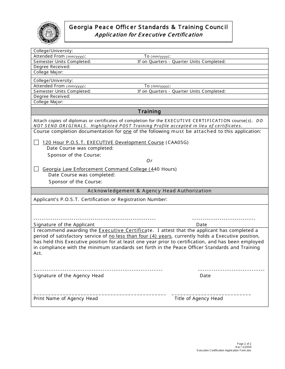 Application for Executive Certification - Georgia (United States), Page 2
