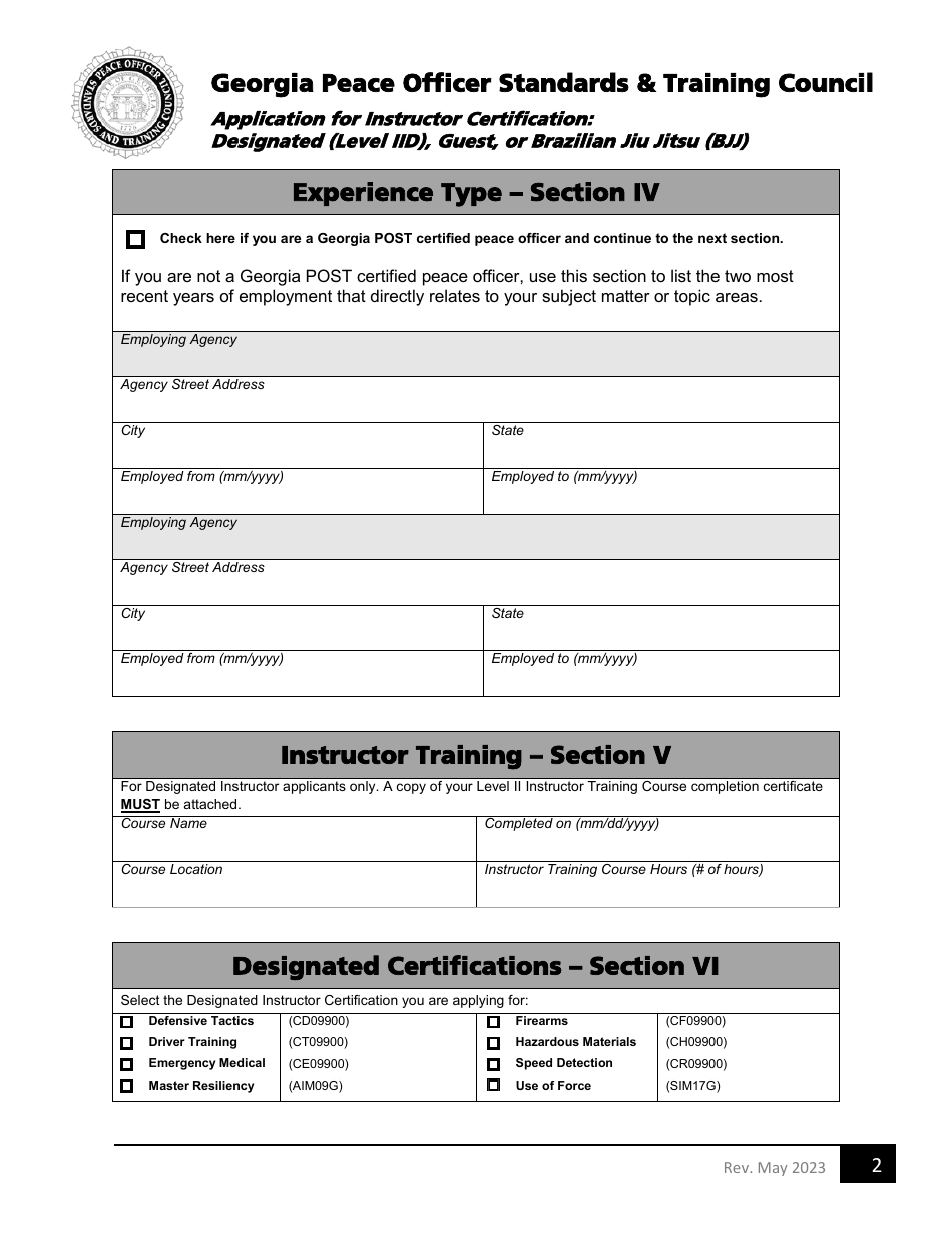 Application for Instructor Certification: Designated (Level Iid), Guest, or Brazilian Jiu Jitsu (Bjj) - Georgia (United States), Page 2