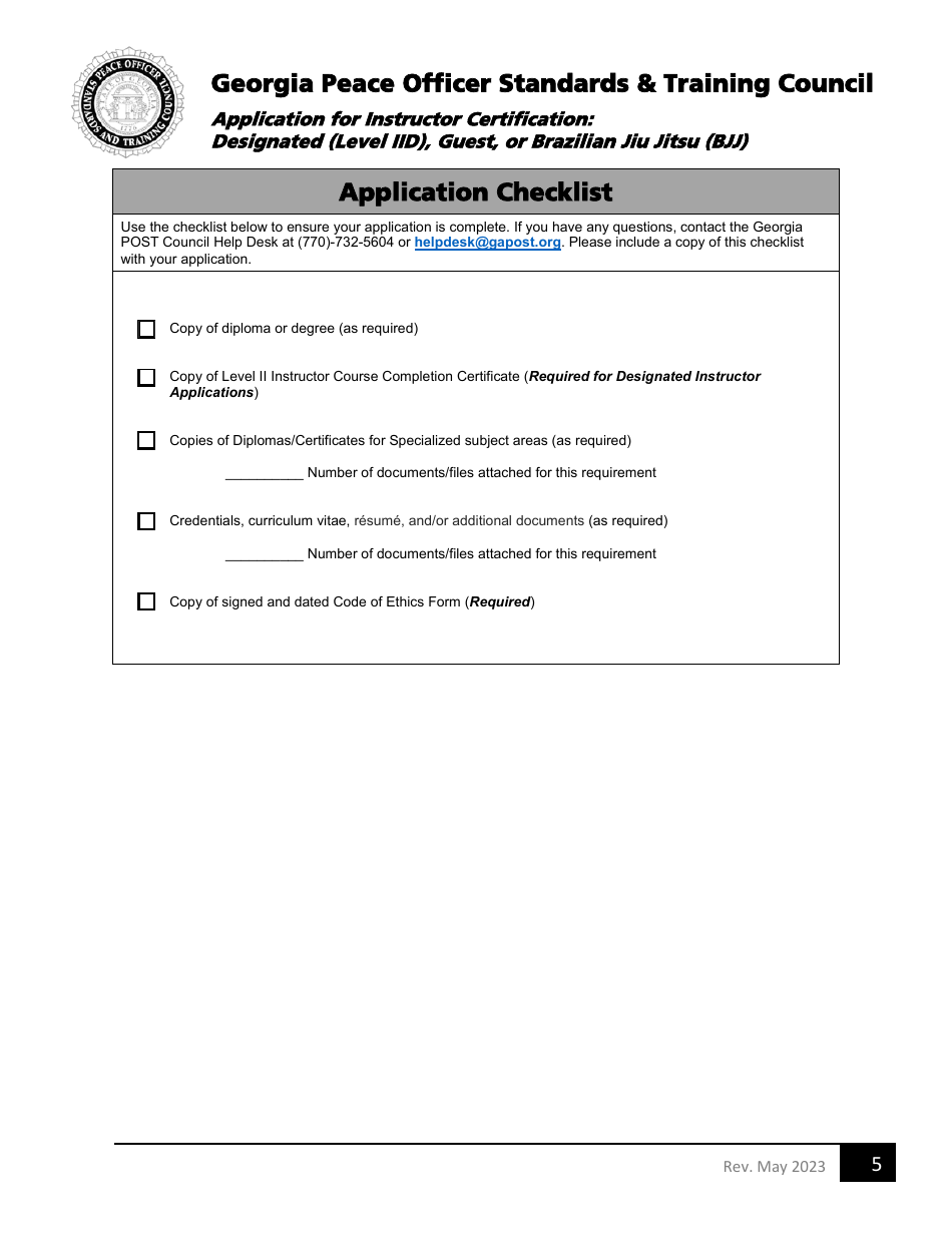 Application for Instructor Certification: Designated (Level Iid), Guest, or Brazilian Jiu Jitsu (Bjj) - Georgia (United States), Page 5